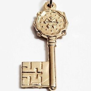 Vintage Italy Gold Medal Key Shaped Miraculous Key Charm Pendant